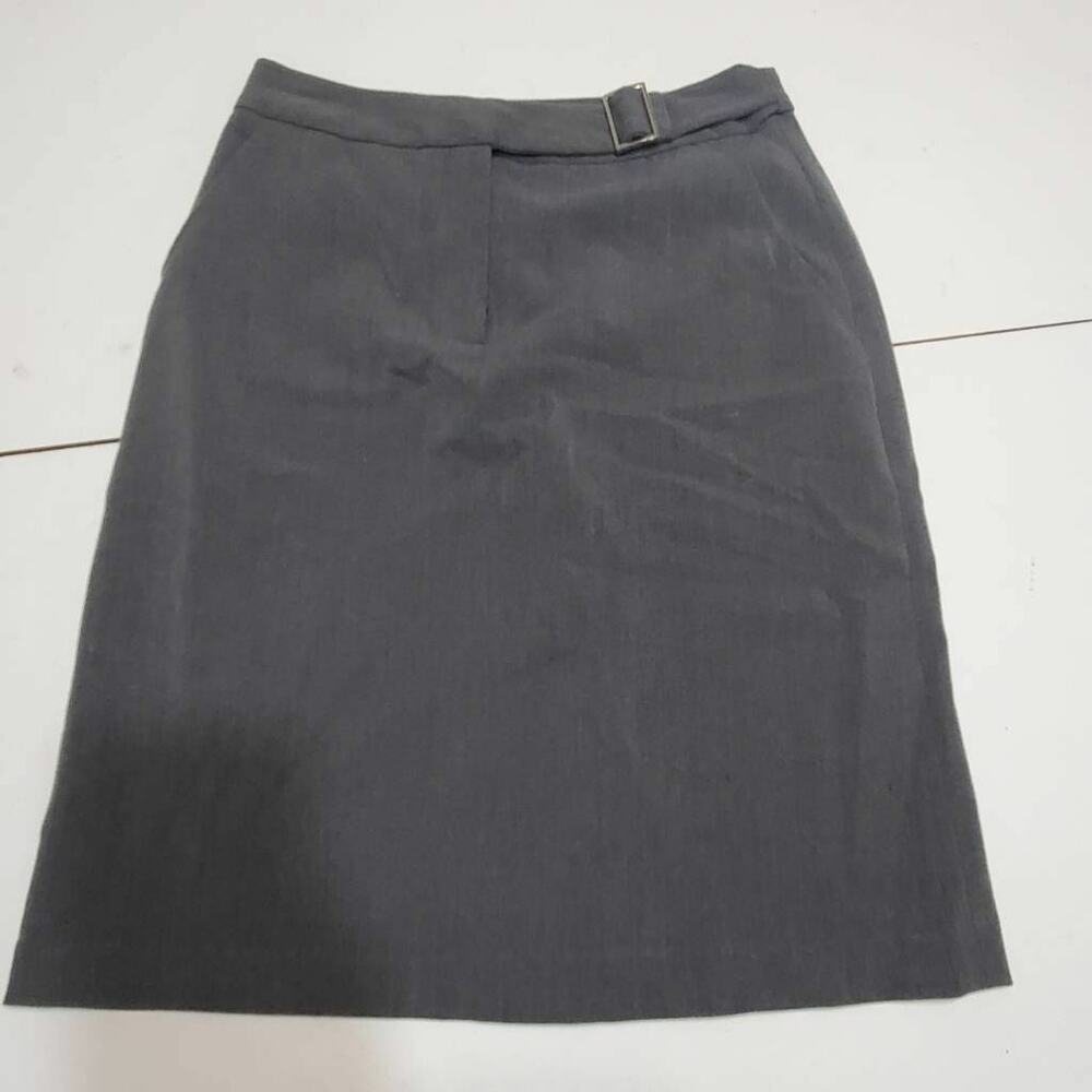 Merona Womens A Line Skirt Gray Heathered Stretch Buckle Flap Pockets 4